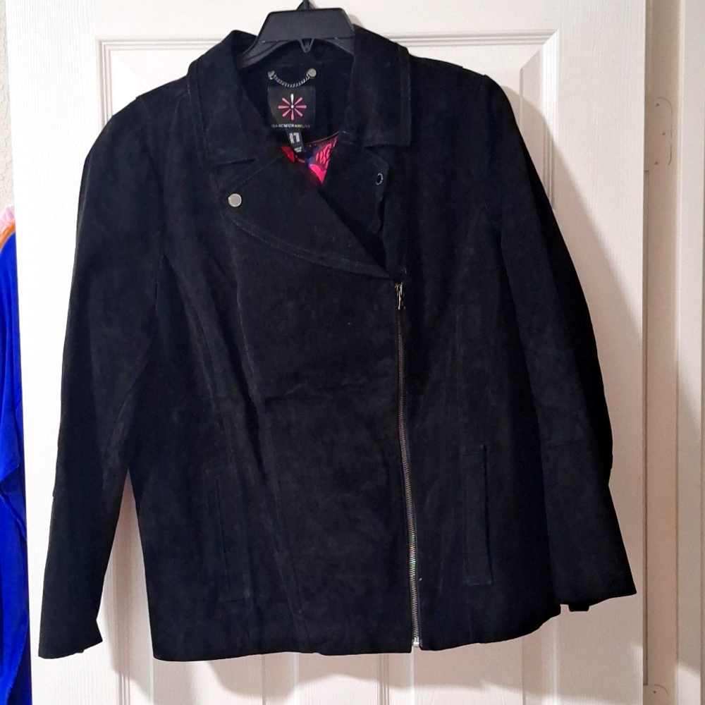 Black suede plus size biker  jacket